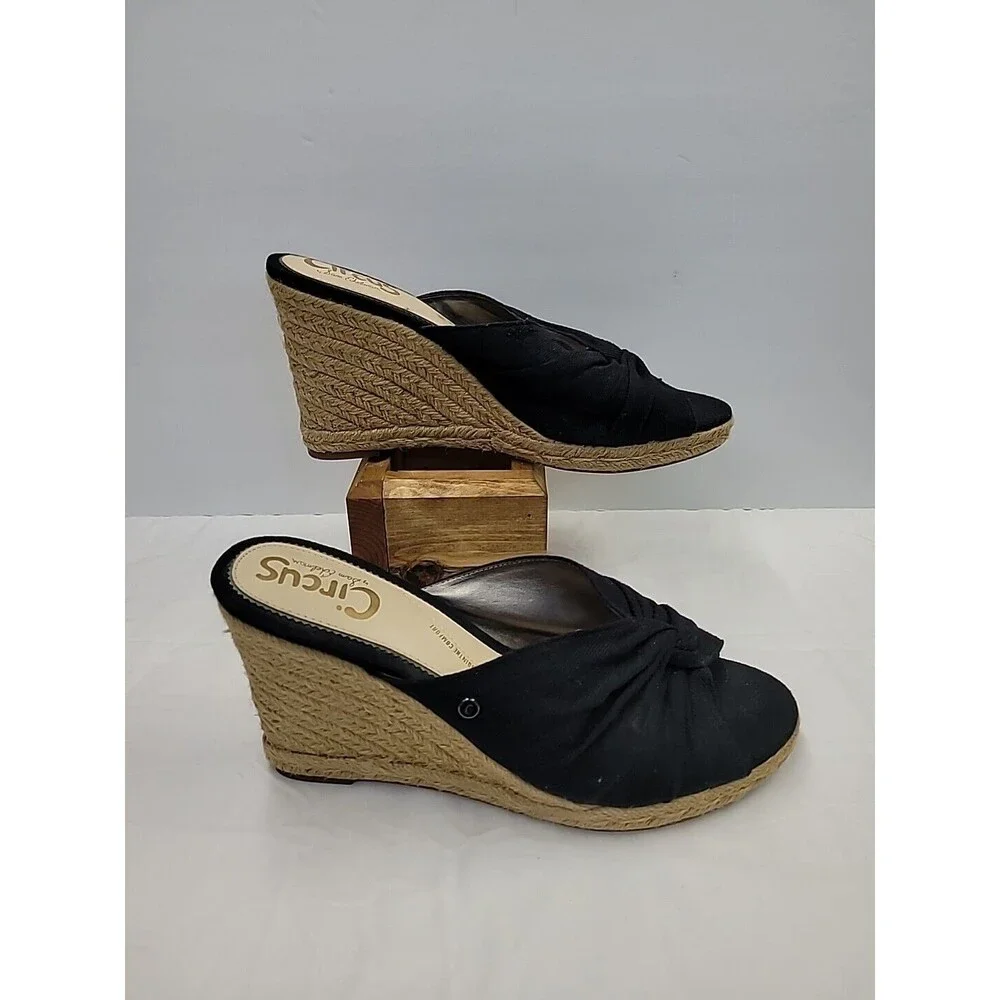 Circus By Sam Edelman Women's 10 Knot Espadrille‎ Wedge Clog Mules Sandals Black